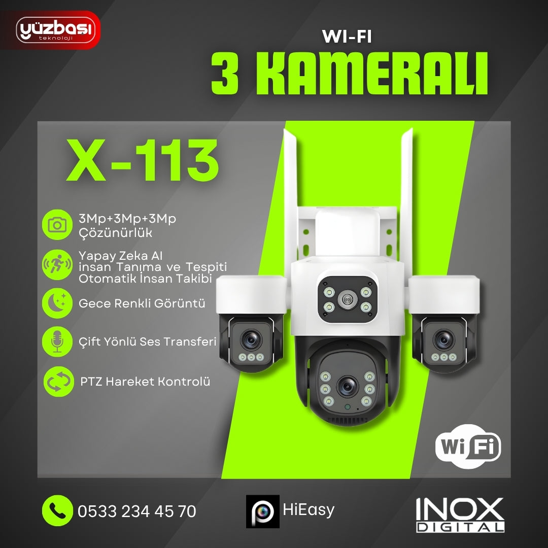 INOX-X113 3+3+3MP 3 LENSLİ WİFİ PTZ KAMERA