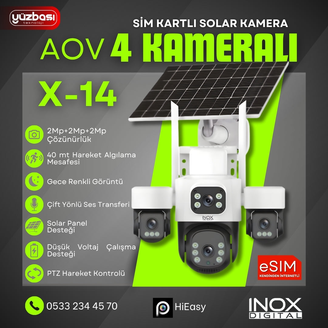 INOX Digital X14 SIM Kartlı 4 Kameralı Güneş Enerjili Kamera